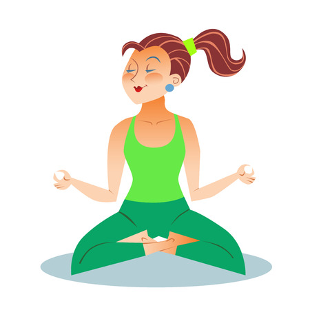 Yoga is a grown woman a girl sitting meditation in the Lotus positionのイラスト素材