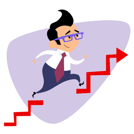 Businessman takes a step over the obstacle graph of sales. The image of business as a sport. Businessman in sports situationsのイラスト素材
