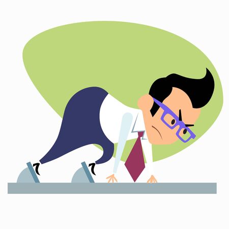 Businessman at the start of the treadmill startup. The image of business as a sport. Businessman in sports situationsのイラスト素材
