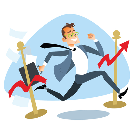 Businessman running breaks the finish tape graph of sales. The theme of the competition business conceptのイラスト素材