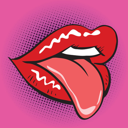 lips tongue pop art retro. Illustration imitating vintage figureのイラスト素材