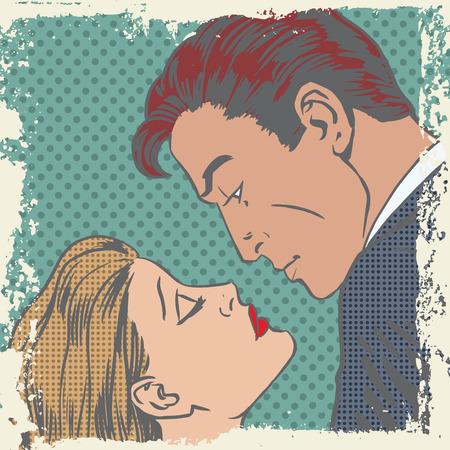 man and woman about to kiss pop art comics retro style Halftoneのイラスト素材
