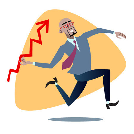 African businessman throwing javelin graph of sales. Business and sport conceptのイラスト素材