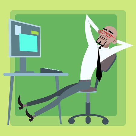 African businessman resting at the PC office. The end of a successful workのイラスト素材