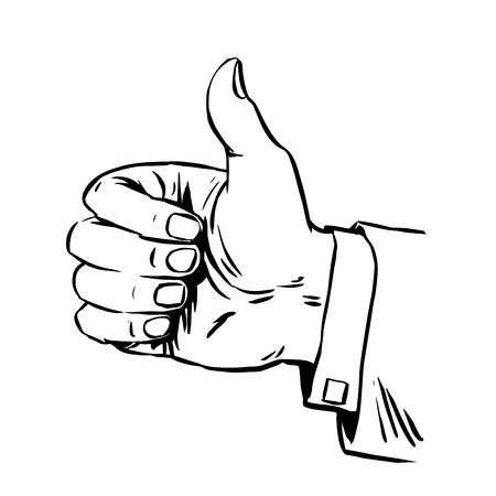 Gesture is great the hand the thumb the quality of hitchhiking retro line art graphicsのイラスト素材