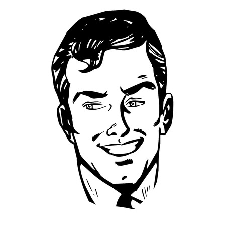 Smiling man face retro line art graphicsのイラスト素材