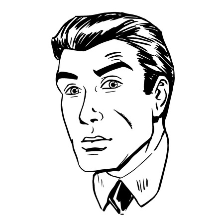 Anxious emotional face men fear the uncertainty of the eye retro line art graphicsのイラスト素材