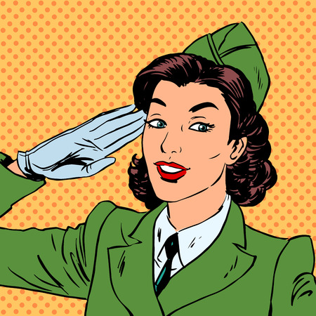 Woman pilot stewardess shape salutes art comics retro style Halのイラスト素材