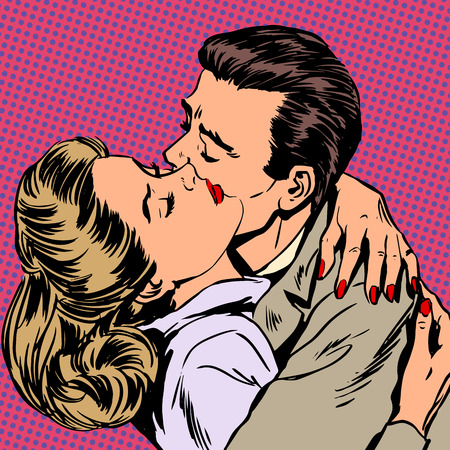 Passion man woman embrace love relationship style pop art retroのイラスト素材