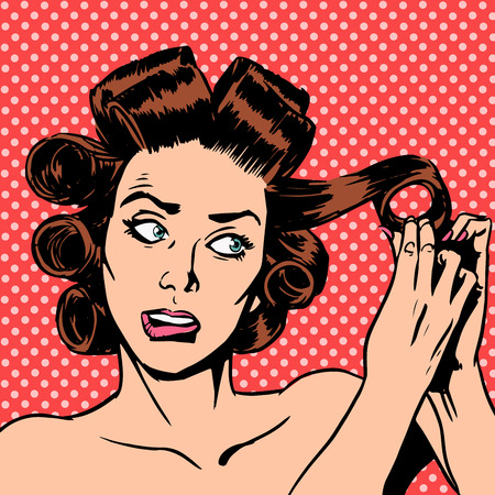 The woman makes Curling hair beauty youth a date nervous. The woman hurries off in a meeting primpのイラスト素材