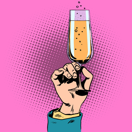Celebratory toast with a glass of champagne wine in his hand. Drink alcohol wedding event anniversary celebrationのイラスト素材