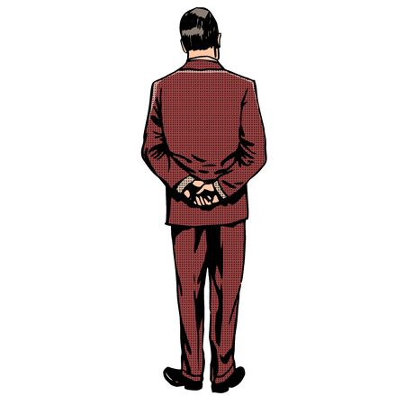 the man stands back retro style pop art vintage neutral white backgroundのイラスト素材