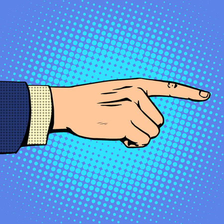 Hand pointing finger man business concept objective a forward direction. Retro style pop art