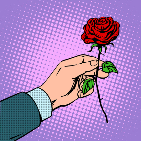The man gives a flower rose love romance Dating red. Retro style pop art vintageのイラスト素材