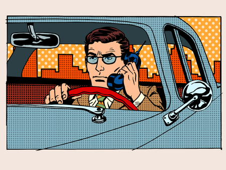 Retro driver talking on cell phone pop artのイラスト素材