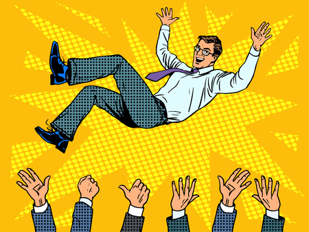 Triumph business success businessman winner pop art retro styleのイラスト素材