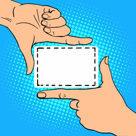 Frame hand gesture. Film and videography. Pop art retro styleのイラスト素材