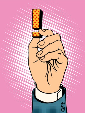Business concept opinion. The hand and exclamation mark pop art retro styleのイラスト素材