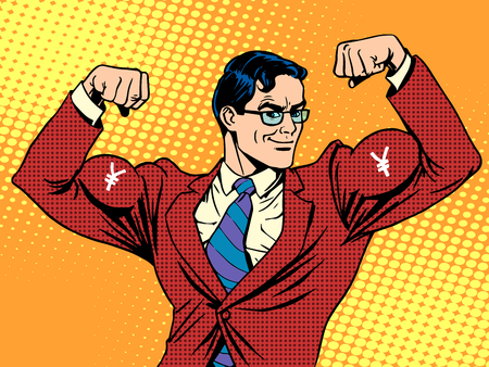 Businessman with muscles currency yen pop art retro styleのイラスト素材