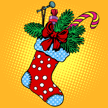 Christmas sock for gifts pop art retro styleのイラスト素材