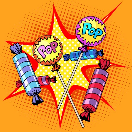 Sweets lollipops candy pop art retro styleのイラスト素材