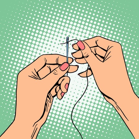 Needlework seamstress threads the needle pop art retro styleのイラスト素材
