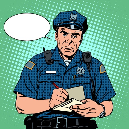 angry policeman questions pop art retro styleのイラスト素材