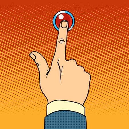 visitor presses call button pop art retro styleのイラスト素材
