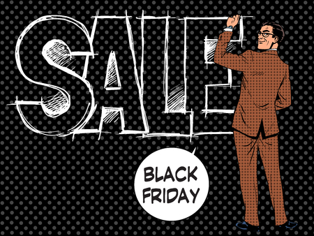 Black Friday businessman writes sale pop art retro styleのイラスト素材