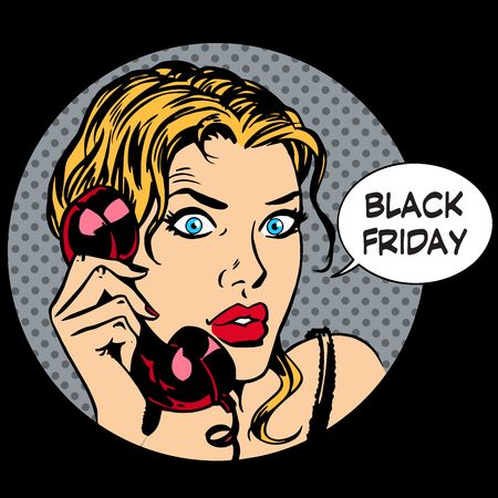 Black Friday woman phone communication pop art retro styleのイラスト素材
