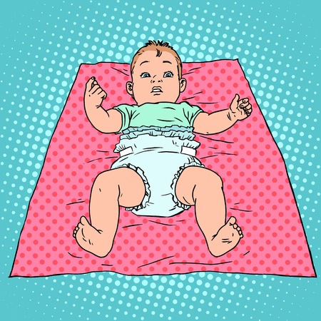 Surprised baby in a diaper. Childhood and child care. Pop art retro styleのイラスト素材