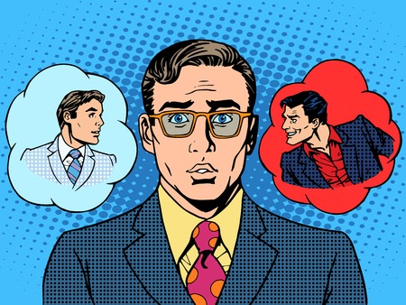 devil angel businessman choice between good and evil pop art retro vintage styleのイラスト素材