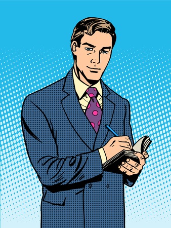 Male businessman with a notebook pop art retro vintage styleのイラスト素材