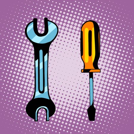 Tools screwdriver and wrench pop art retro styleのイラスト素材