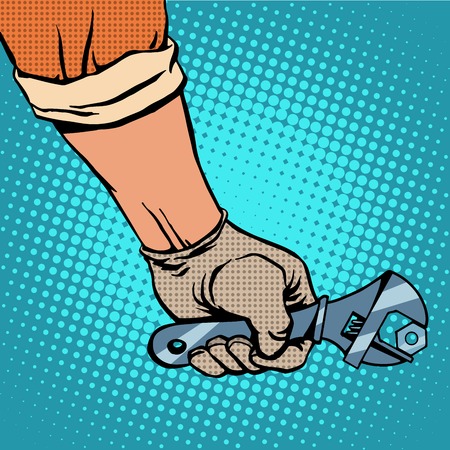Hand and working the wrench pop art retro styleのイラスト素材