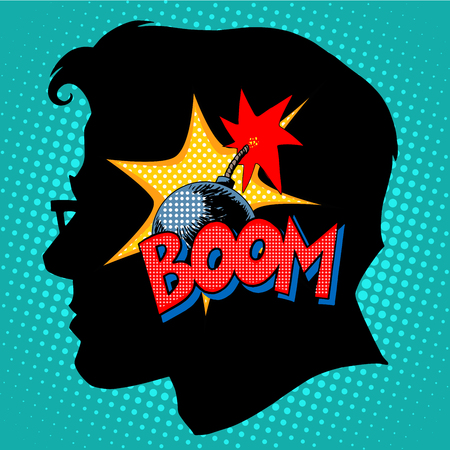 Creativity bomb in my head pop art retro style. Business concept the thought process of science and educationのイラスト素材