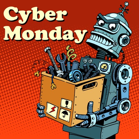 Robot Cyber Monday gadgets and electronics pop art retro styleのイラスト素材