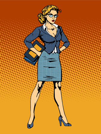 businesswoman superhero woman vamp pop art retro style. A womans beauty at workのイラスト素材