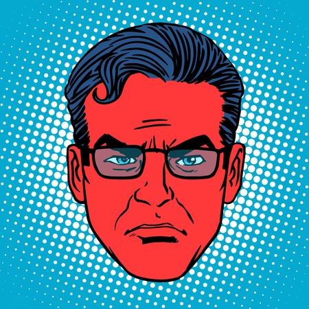 Retro devil Emoji emotion face man pop art retro style. Evil red headのイラスト素材