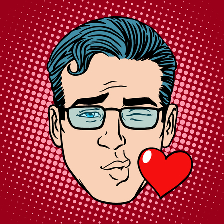 Retro Emoji face man pop art style. Heart love relationship romance flirtのイラスト素材