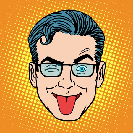 Retro Emoji tongue teasing monkey man face pop art styleのイラスト素材