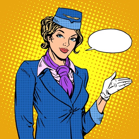 Stewardess airline invites you to Board pop art retro styleのイラスト素材