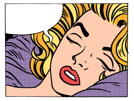 Beautiful woman blonde sleeps and dreams pop art retro style. Girls and their desires. The night and morning. Soft bedのイラスト素材