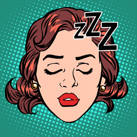 Emoji icon woman face sleep pop art retro style. Rest and hibernation. A stylized image for computer icons and t-shirtのイラスト素材