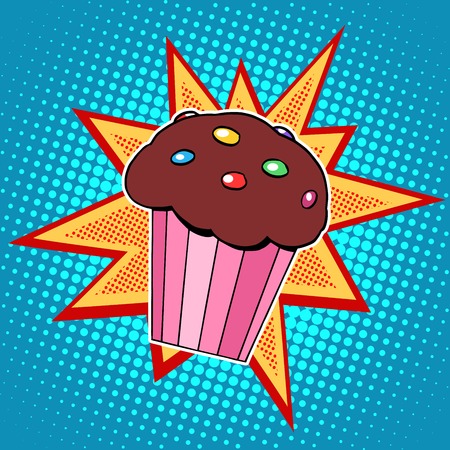 Muffin cake sweet food pop art retro style. Childhood and cooking. Restaurants fast food the holidays and birthdays. Children menuのイラスト素材