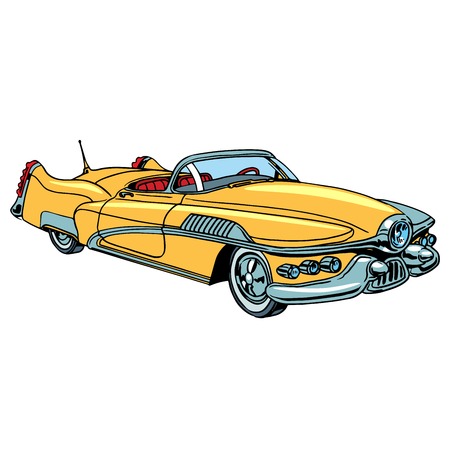 Retro yellow car classic abstract model pop art retro style. Transport and road. Collectible rare car. Repair and restorationのイラスト素材