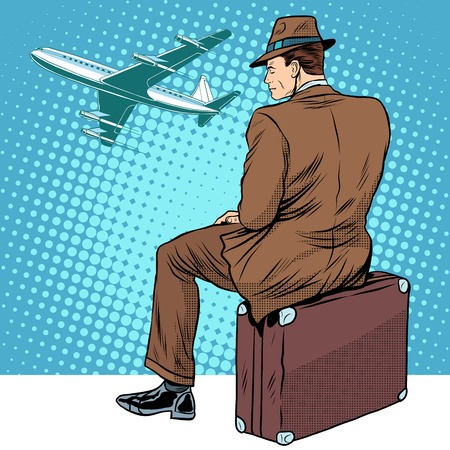 passenger the airport waiting for departure pop art retro style. The airport is closed. Ride journey waitingのイラスト素材