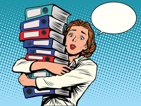 The girl accountant annual reports pop art retro style. The business statements. Taxes and accounting.のイラスト素材