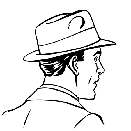 man hat profile pop art retro style line artのイラスト素材