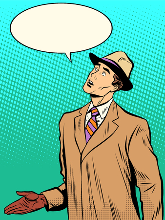 The surprised man looks up pop art retro style. The audience witness the reaction of onlookers. Vector man. Retro manのイラスト素材